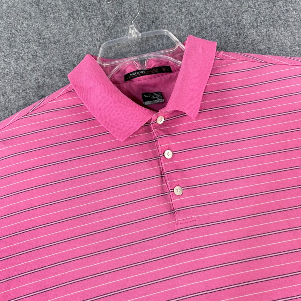 Nike Tiger Woods Collection Mens XL Pink Striped Golf Polo Shirt 320336-629
